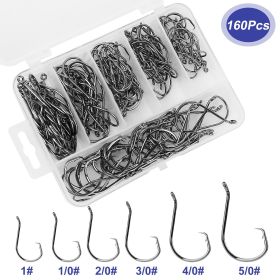 160Pcs Offset Fishing Hooks Kit Stainless Steel Sharp Fishing Hooks Octopus Circle Hooks Size #01-5/0 w/ Storage Box (Option: FishingHooks)