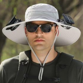 Widened Solar Fan Hat 4 Colors Summer Outdoor With Cooling Fan Fisherman Hat Suitable For Summer Outdoor Activities (Color: Light grey)
