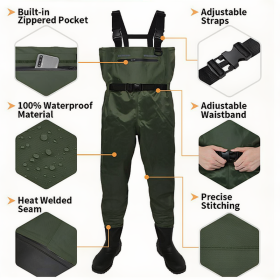 Fishing Waders For Men & Women, Waterproof 2-Ply Nylon PVC Chest Wader With Boots For Outdoor (Option: M7W9)