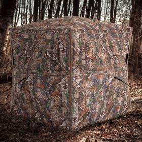 Hunting Blind 360 Degree One-Way See-Through Ground Blind for 2-3 Person (Main Material: Fabric, Main Color: Brown)