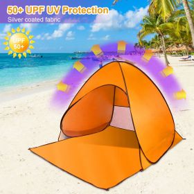 Pop Up Beach Tent Sun Shade Shelter Anti-UV Automatic Waterproof Tent Canopy for 2/3 Man w/ Net Window Storage Bag for Outdoor Beach Camping Fish (Color: Orange)