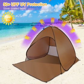 Pop Up Beach Tent Sun Shade Shelter Anti-UV Automatic Waterproof Tent Canopy for 2/3 Man w/ Net Window Storage Bag for Outdoor Beach Camping Fish (Color: Coffee)