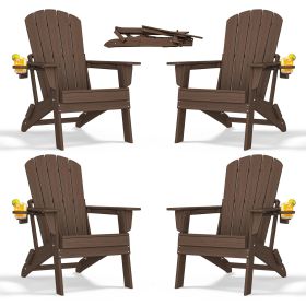 HDPE Folding Adirondack chair with Cup Holder, 4Pack (Color: Coffee)