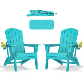 HDPE Folding Adirondack chair with Cup Holder, 2Pack (Color: Aruba Blue)
