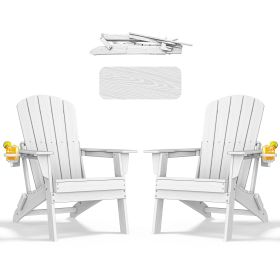 HDPE Folding Adirondack chair with Cup Holder, 2Pack (Color: White)