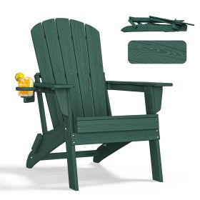 HDPE Folding Adirondack chair with Cup Holder, 1Pack (Color: Green)