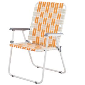 Set of 2 Webbed Folding Beach Chairs, Outdoor Patio Lawn Foldable Chairs for Camping Fishing Yard Poolside BBQ, Orange & White (Color: as picture)