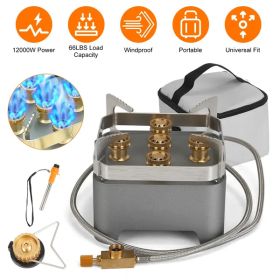 12000W Portable Camping Stove With Cassette Adapter Windproof Outdoor Backpacking Burner With Carrying Case Igniter For Outdoor Hiking Camping Pi (Color: grey)